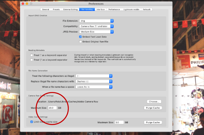 размер кэша lightroom