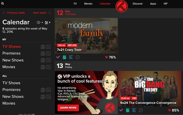 Event-Calendar приложения-TraktTV