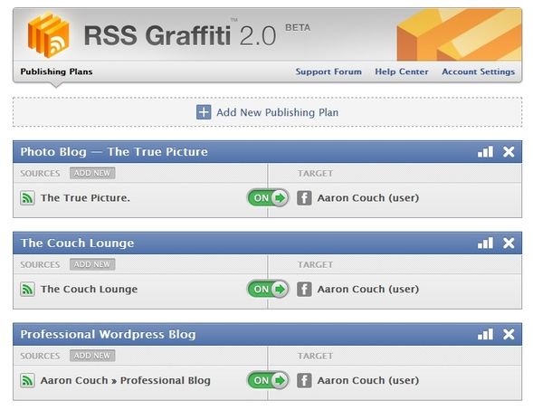 Распространение содержимого вашего блога: лучшие сервисы автоматической публикации RSS Graffiti User Interface
