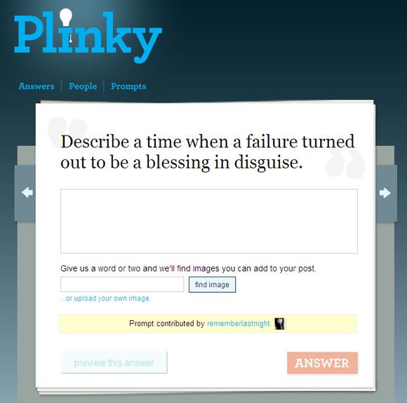 Еще 10 сайтов, которые помогают вылечить писателя' /></p>
<p>Подсказка каждый день должна помочь вам зажечь искру творчества. Plink имеет приятный интерфейс с подсказкой и текстовым полем, отображаемым на видном месте. Вы можете использовать подсказку в своей работе или просто зарегистрироваться и ответить на нее на самом сайте. В любом случае, это должно помочь вам думать и писать. С помощью Plink вы также можете добавлять фотографии, плейлисты, карты и многое другое с помощью нескольких ключевых слов. Вы также можете поделиться своими ответами в социальных сетях. Вы также можете добавить свои собственные подсказки.</p><script data-noptimize=