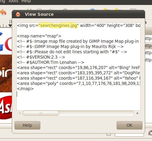 Как создать карту изображения с помощью GIMP GIMPimagemap code