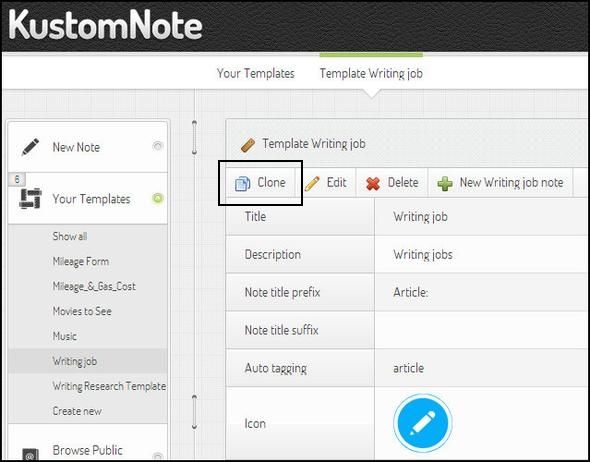 KustomNote: Испытайте Evernote, как никогда раньше, с помощью пользовательских шаблонов. Кнопка «Клонировать»