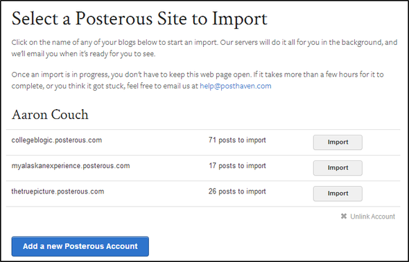 Ваше последнее руководство по экспорту вашего постерного блога до его закрытия навсегда Posthaven Выберите постерные сайты для импорта