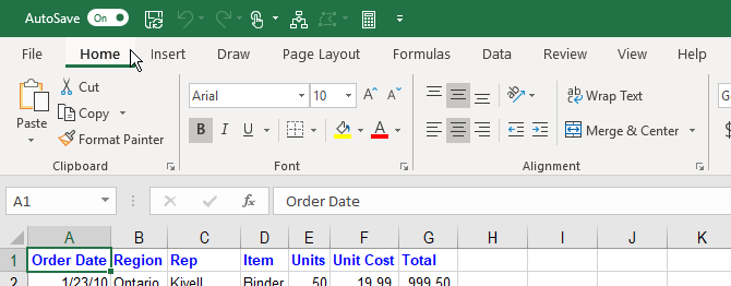 Microsoft Excel лента