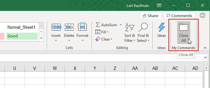 Команда добавлена ​​в пользовательскую группу на вкладке «Главная» на ленте Excel