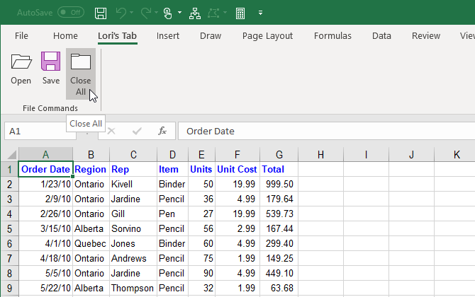 Пользовательская вкладка с командами на ленте Excel