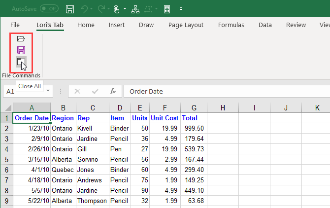 Метки, скрытые в командах в группе на ленте Excel
