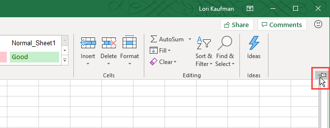 Закрепите ленту Excel, чтобы она постоянно отображалась