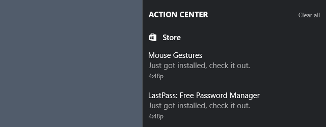 Уведомление магазина Action Center