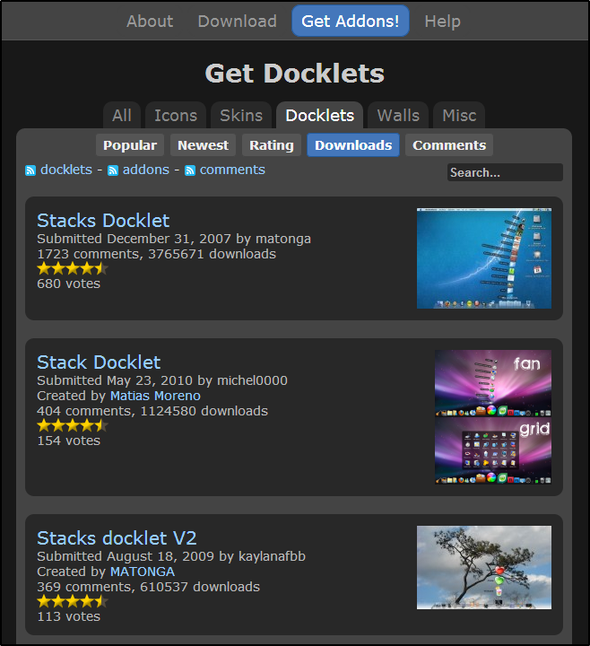 RocketDock + Stacks Docklet: не просто док, а законченное решение для организации рабочего стола [Windows] RocketDock Addons Stacks Docklet 2 без браузера