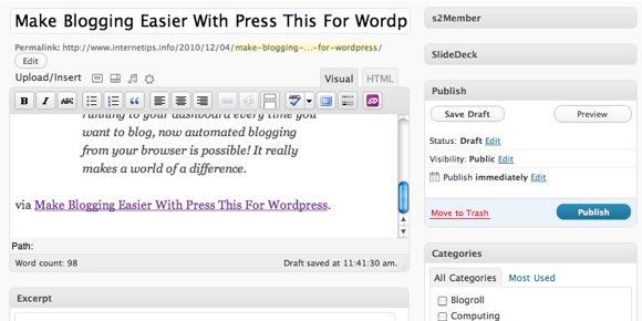 быстрый пост WordPress
