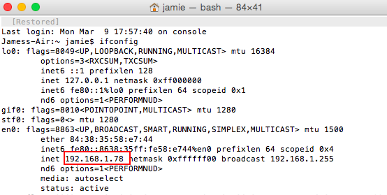 пример ifconfig