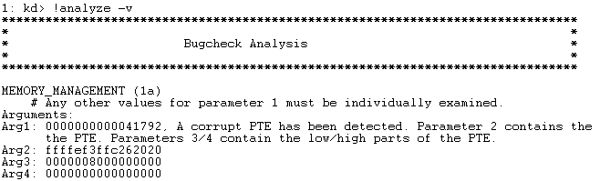 Параметры анализа аварии bsod windbg