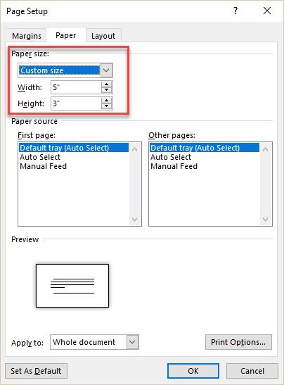 Microsoft Word - Установить размер карточки