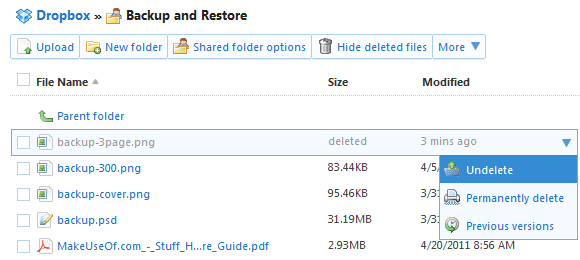 Dropbox восстановить удаленные файлы