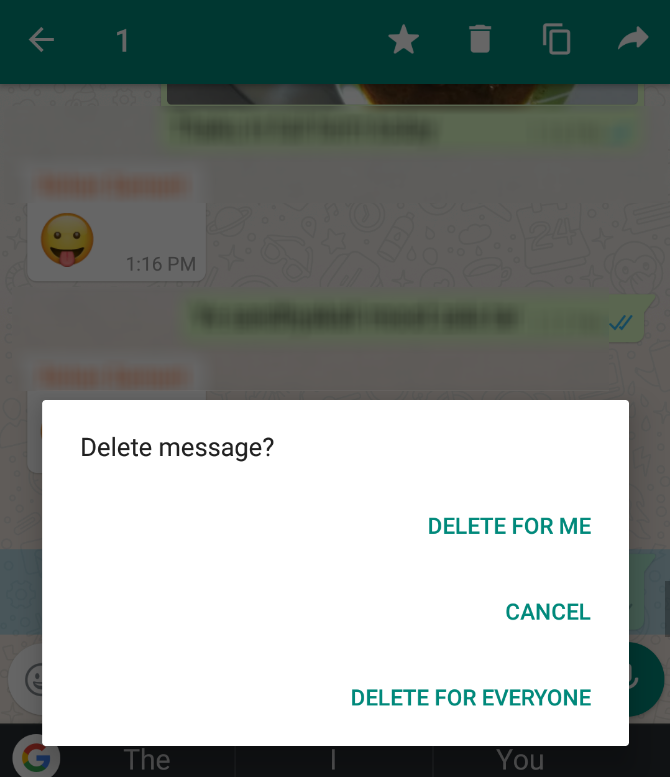 удалить сообщение WhatsApp