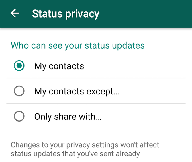 Новая функция WhatsApp: статус и конфиденциальность