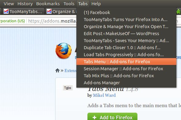 Firefox вкладка управления добавить на