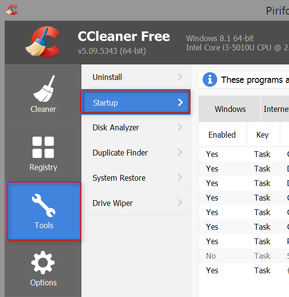 очиститель задач ccleaner
