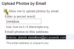 Отправка фотографий в веб-альбом Picasa с электронной почтой позволяет загружать