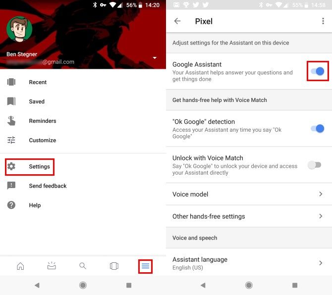 Отключить помощник Google