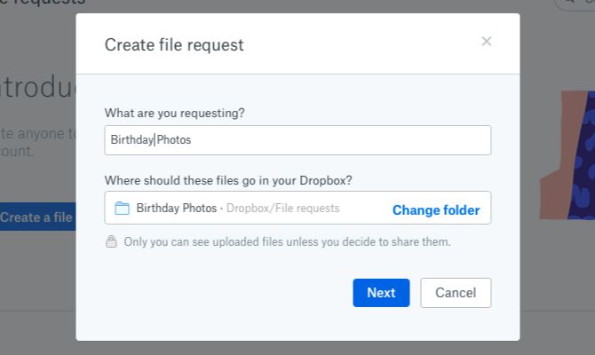 Создать запрос на файл в Dropbox