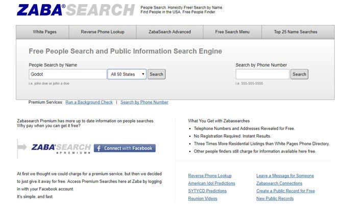 Как искать людей по имени, адресу и номеру телефона ZabaSearch Homepage