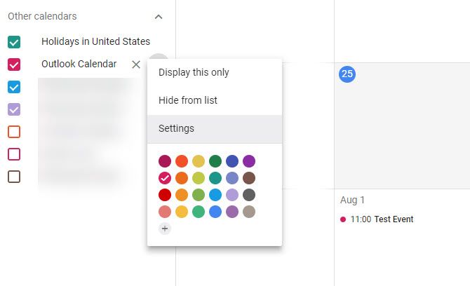 Google-Calendar Outlook, Импортные-View