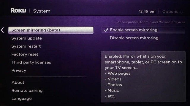 Roku-экран-Miracast