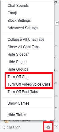 отключиться в чате Facebook