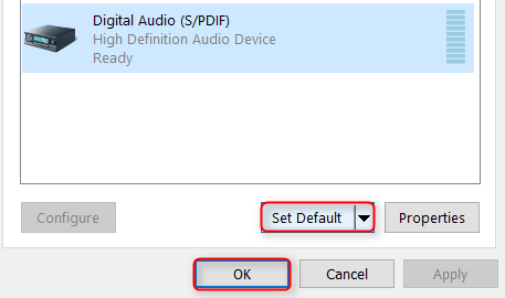 Windows 10 по умолчанию аудио