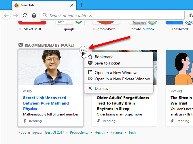 Настройте рекомендации Firefox Pocket