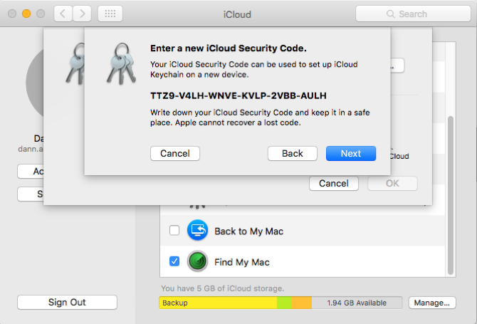 iCloud Новый код безопасности