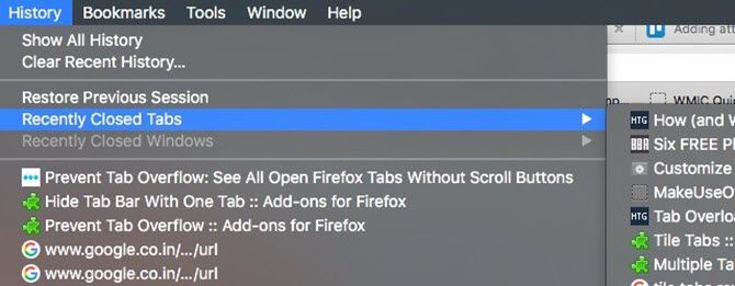 Firefox недавно закрыл вкладки