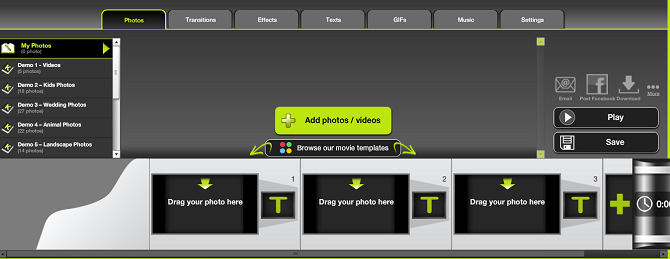 домашний экран редактора веб-приложений kizoa
