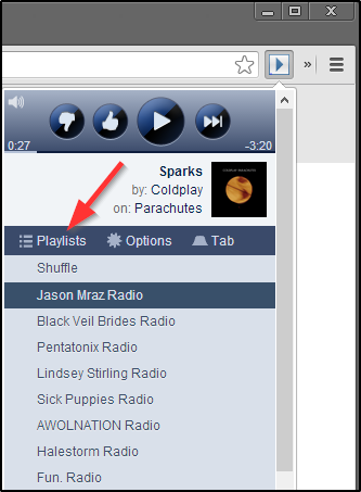 SoundControl Beta для Pandora - выпадающий список с плейлистами