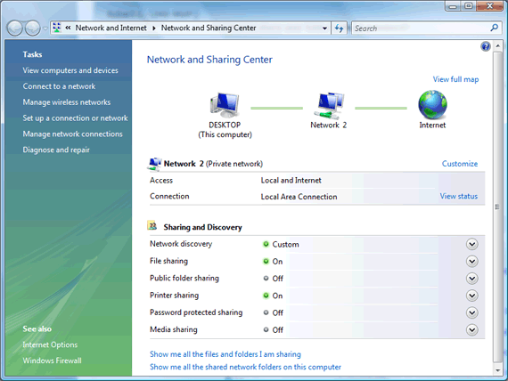 Центр управления сетями и общим доступом Windows