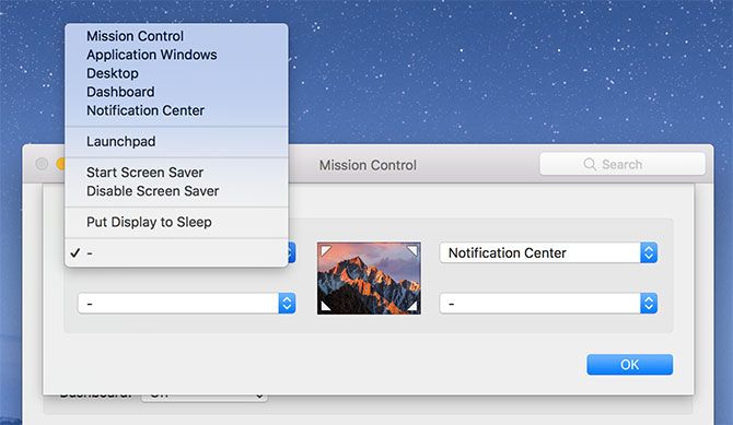 включить горячие углы Mac