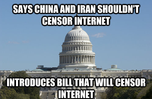 список сайтов, заблокированных в людях' /><br />
Изображение с quickmeme.com</p>
<p>Ирония этой ситуации не теряется в Китае: по крайней мере один китайский интернет-пользователь предложил, чтобы американцы &laquo;приехали в Китай, чтобы загрузить все ваши пиратские медиа, а мы поедем в Америку, чтобы обсудить политические вопросы&raquo;.</p>
<p>Я думаю, это может сработать. У вас есть идеи получше? Поделитесь ими в комментариях ниже, предполагая, что эта статья не заблокирована в вашей стране.</p>
<p>Кроме того, попробуйте другой способ быстро проверить, не заблокирован ли ваш сайт в Китае.</p>
<p>,</p>
<p>Есть способы обойти заблокированные сайты</p>
<p>, конечно. Однако их использование часто означает нарушение закона со всеми вытекающими отсюда рисками тюремного заключения. Вероятно, лучше, чтобы такие законы были изменены или вообще не приняты.</p>
<p><div class=