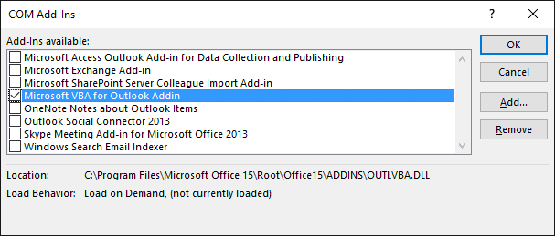Outlook Comms добавить модули