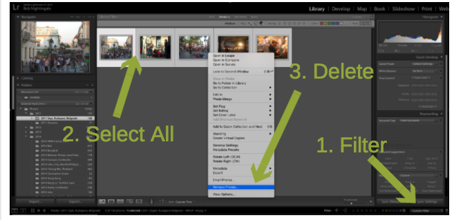 Удалить фотографии Lightroom