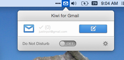 Киви в основном Gmail для Mac киви Menubar Mac Gmail клиент