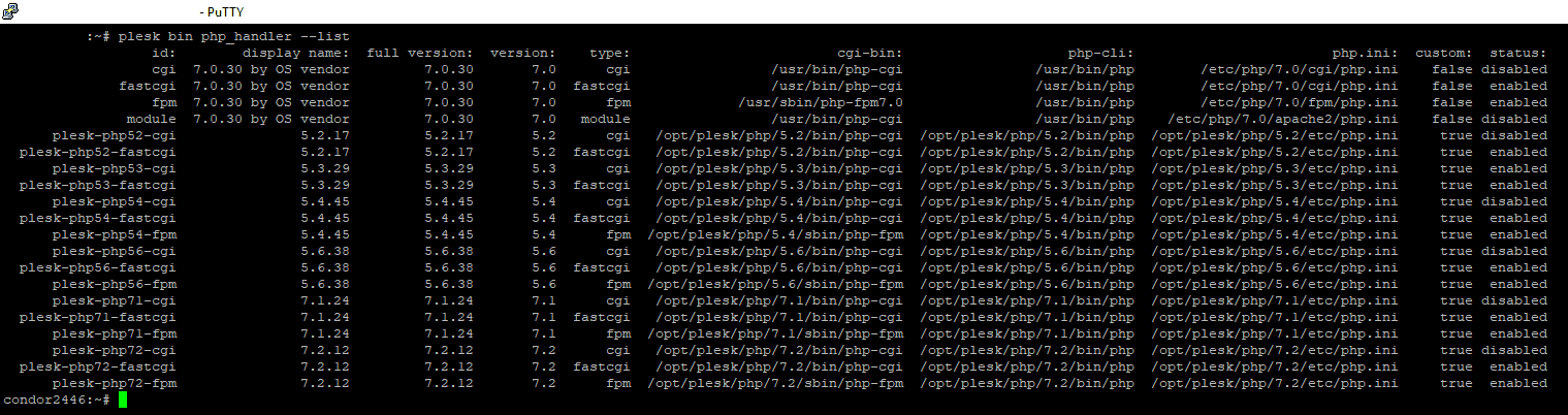 Версии Plesk PHP CLI