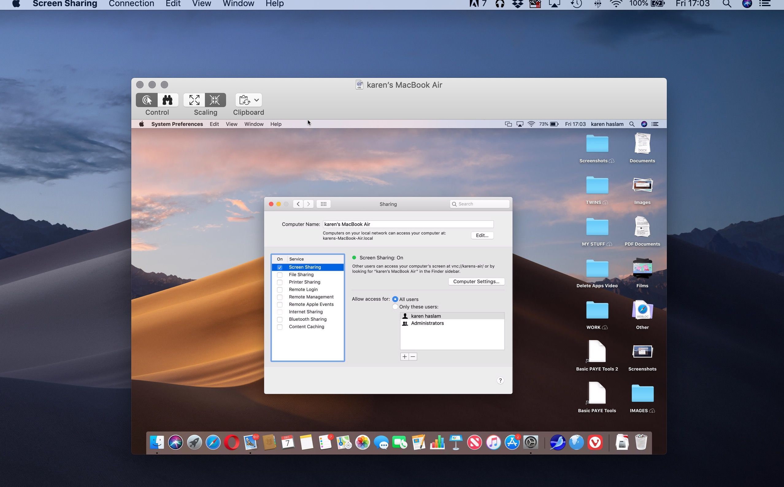 Совместное использование экрана удаленного доступа Mac