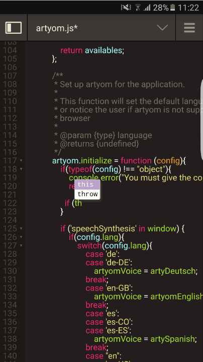 Скриншот Android-приложения Codeanywhere