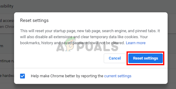 Настройки Google Chrome Reset