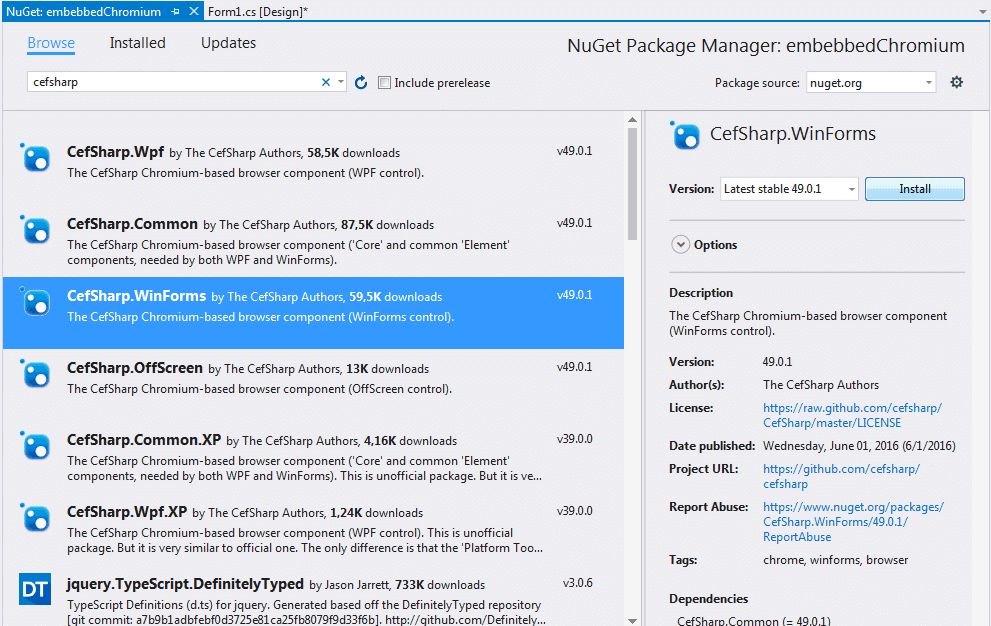 CefSharp NuGet пакет