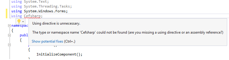 Не удалось найти пространство имен CefSharp