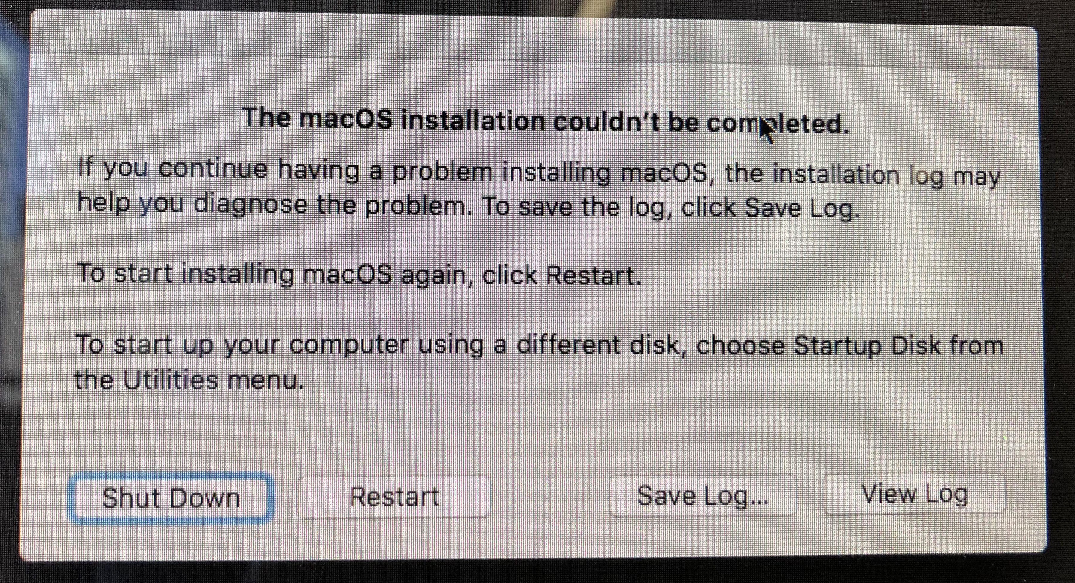 установка MacOS не может быть завершена