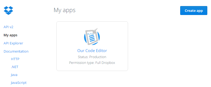 Dropbox создать меню приложения